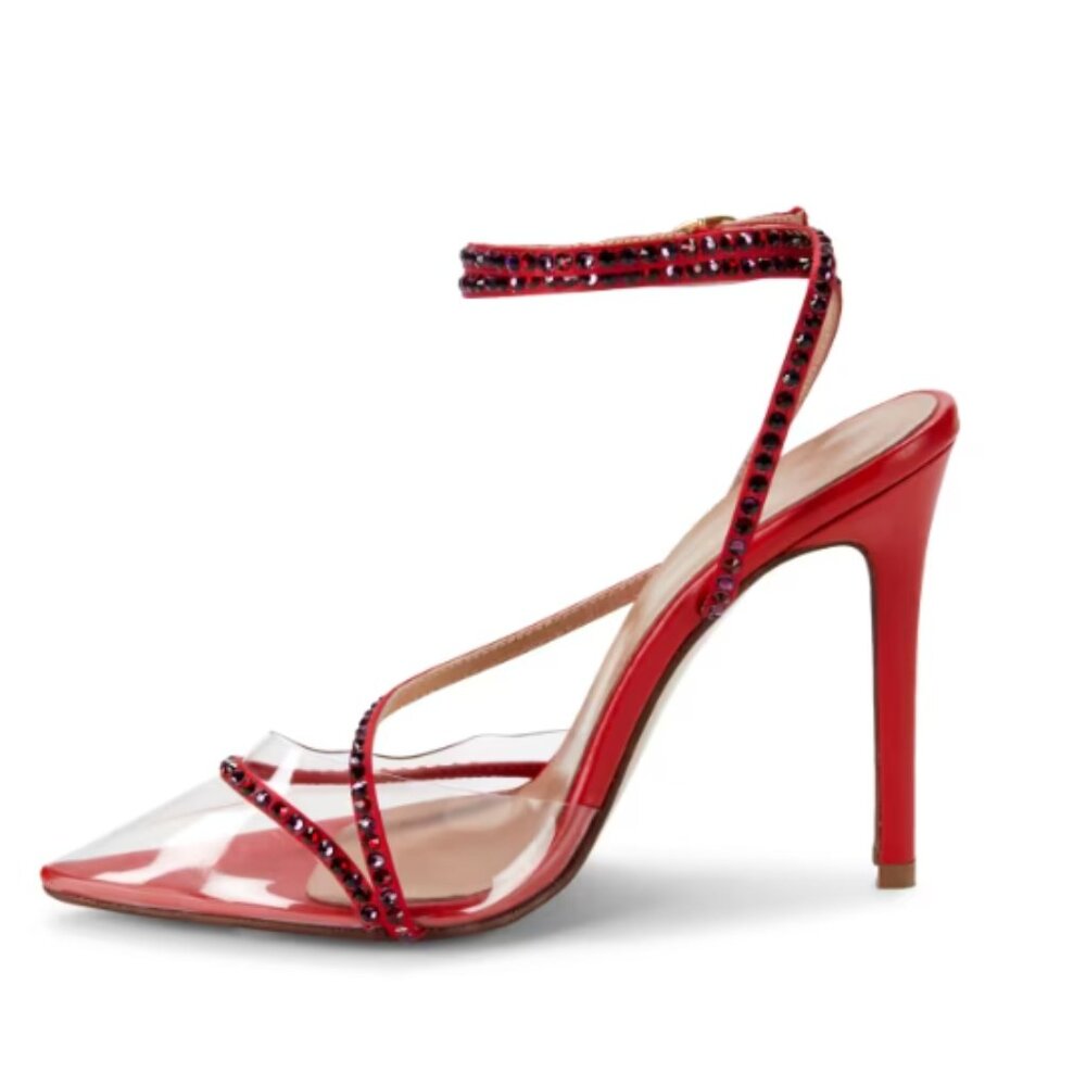 Andrea Wazen 100MM Dassy Sunset Embellished Stiletto Pumps SPICY RED Size:39 - Picture 4 of 5